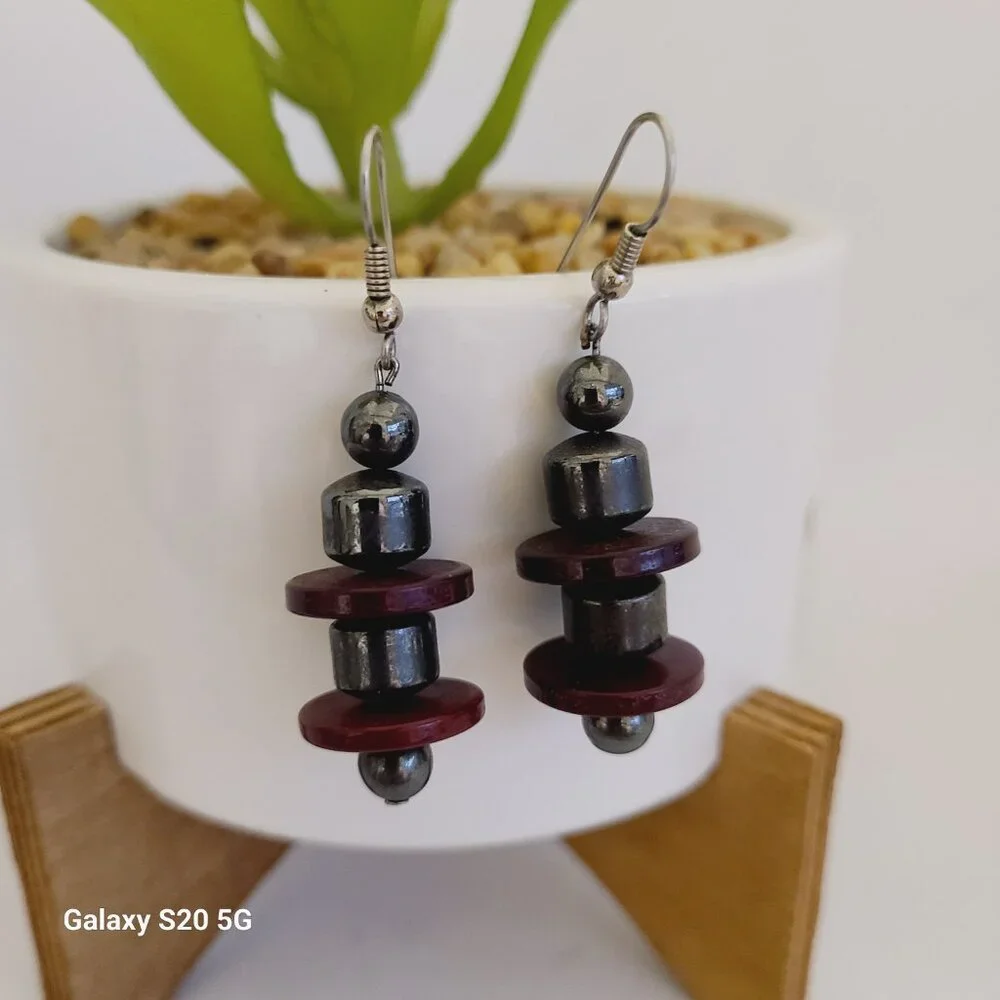 Unknown Brand Multi-Color Stacked Beads Dangle‎ Drop Earrings Pre-Owned Ladies